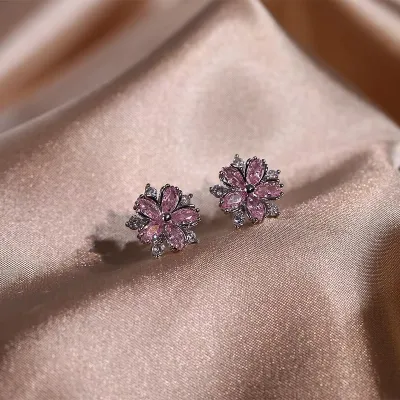 4 pcs Pink Crystal Snowflake Flower Jewelry Set 